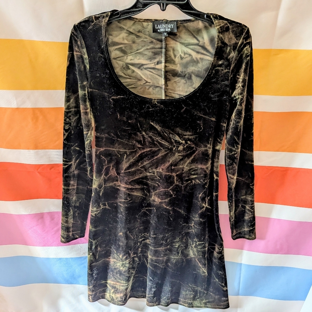 Vintage Laundry Shelli Segal Velvet Dress Green Black Skater Dark Acadamia 90s S